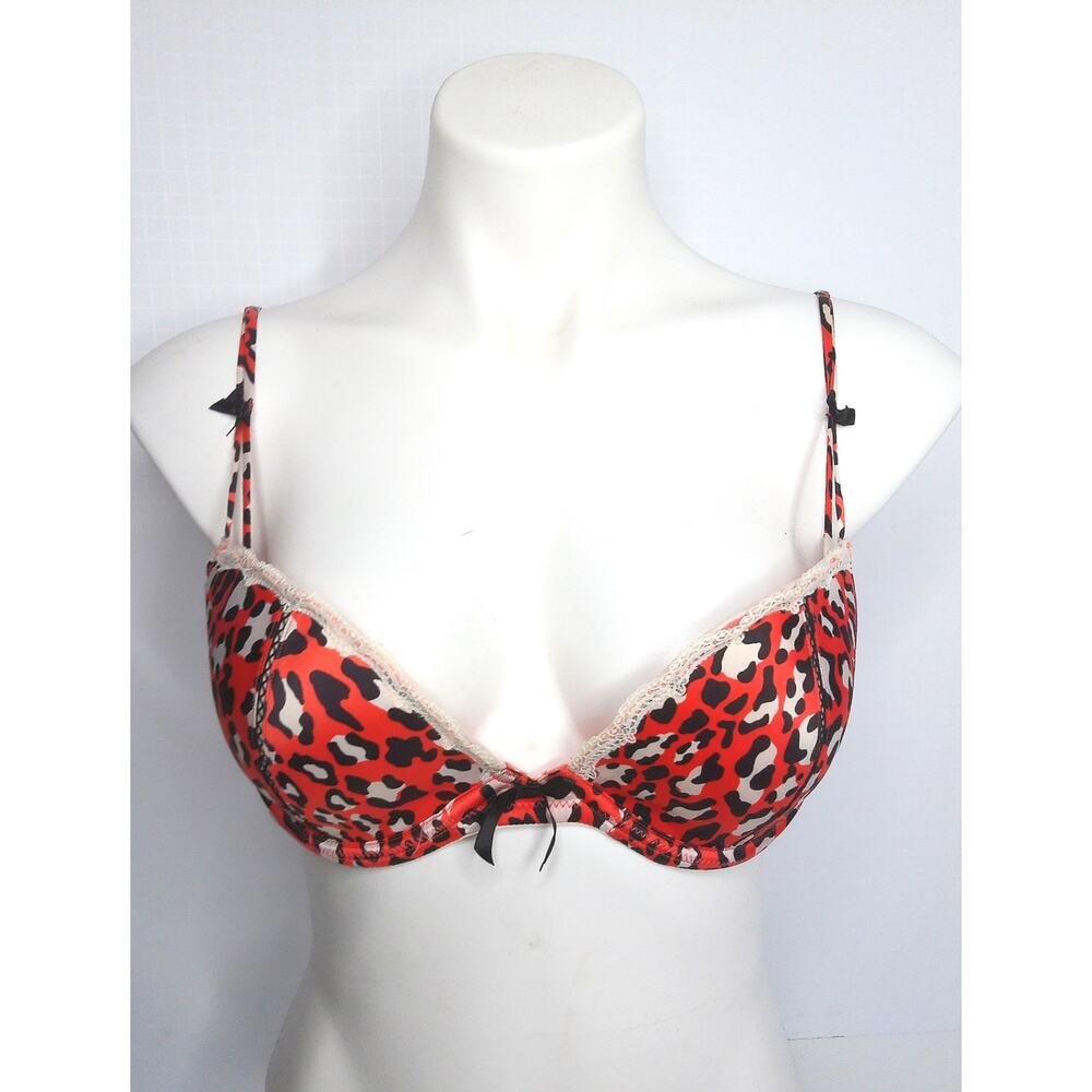 Victoria's Secret Sexy Little Things Push-Up Bra Red Black Leopard Lace 36C